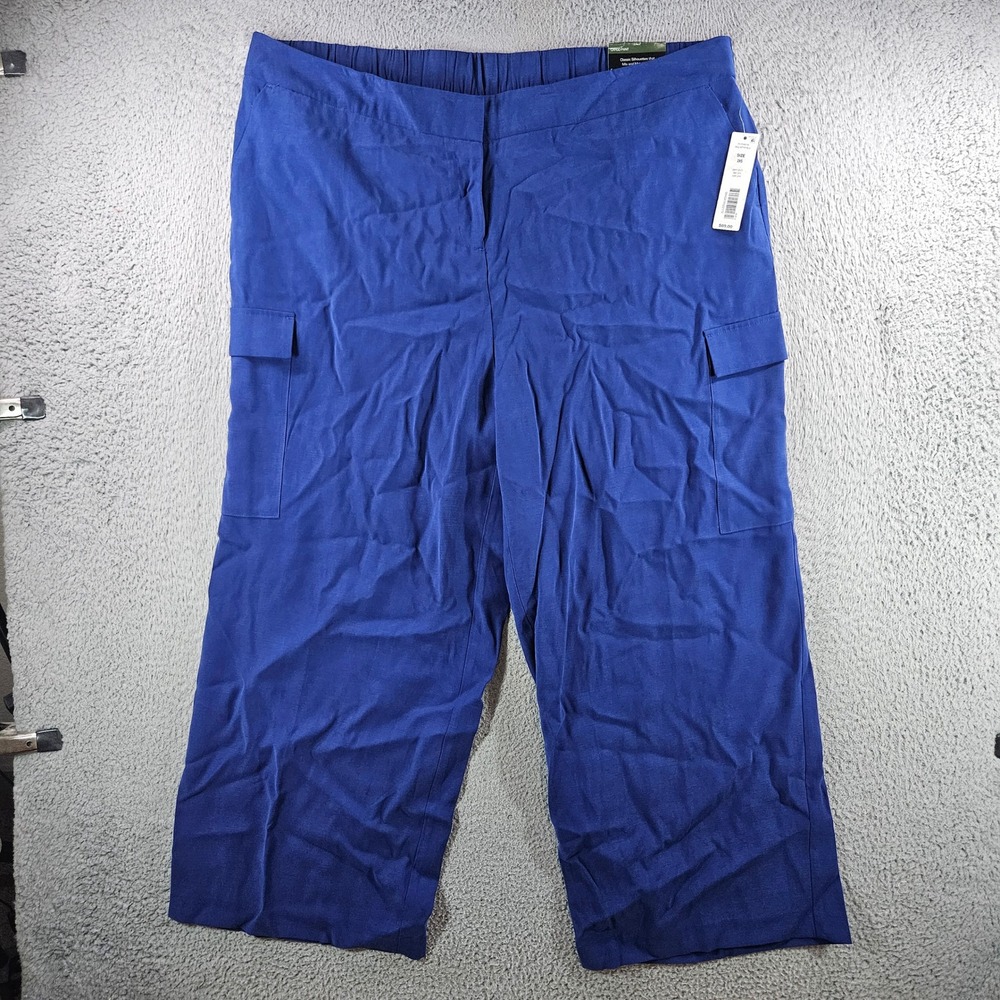 Investments Woman Blue Cargo Pants Plus Size 2XS Elastic Waist Rayon Blend NEW